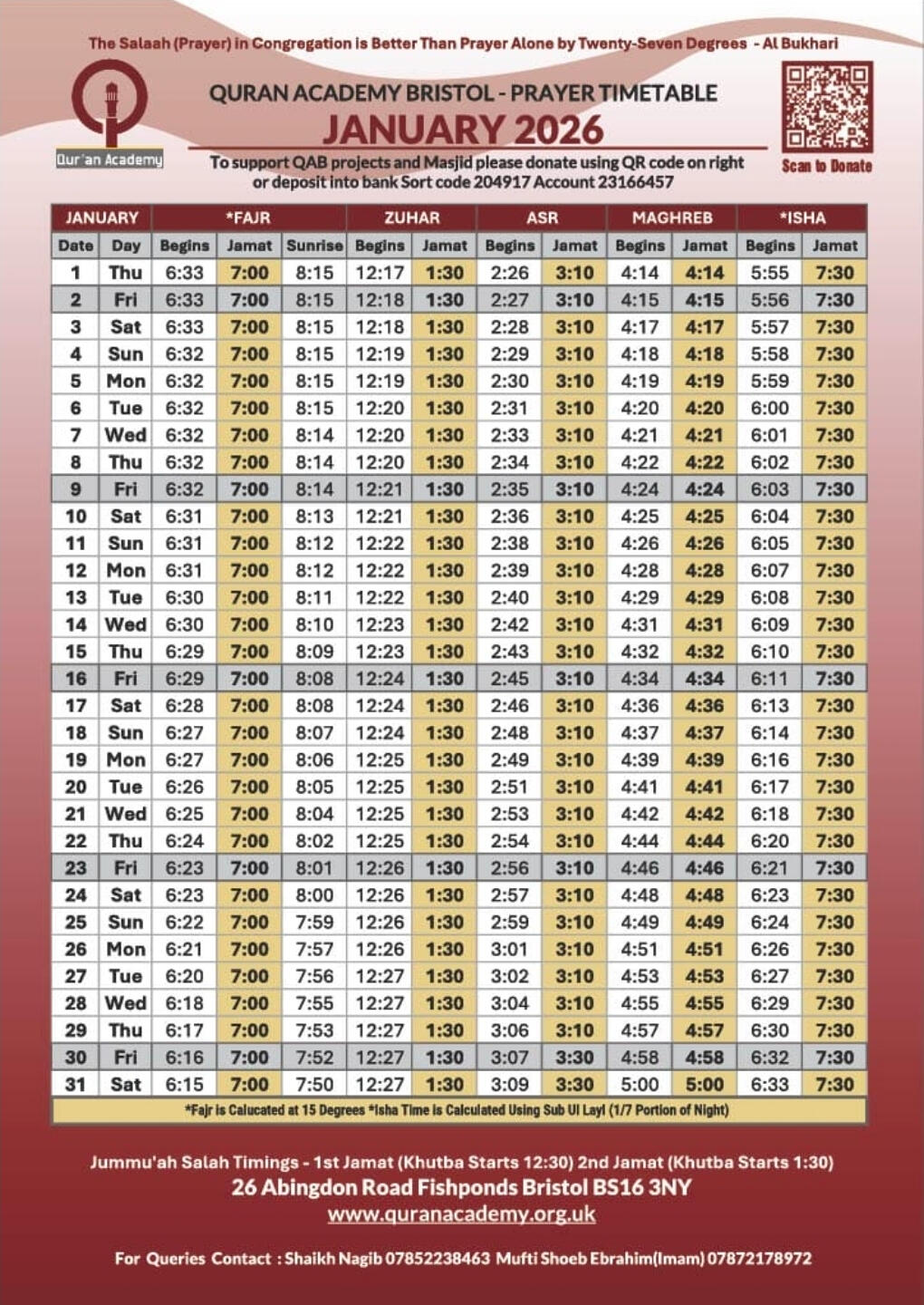 Quran Academy Bristol facilities for Brothers &amp; Sisters