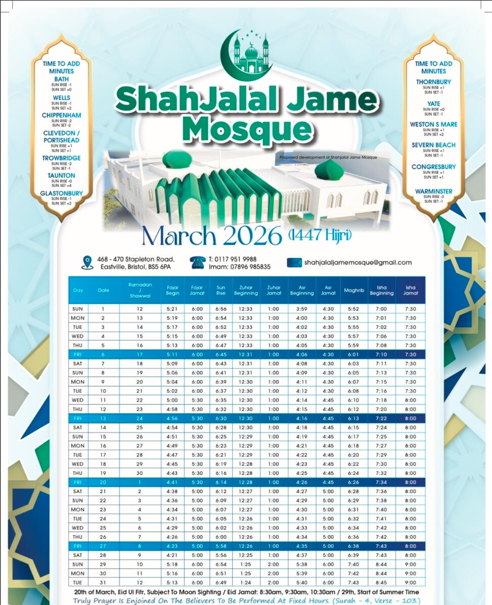 Shahjalal Masjid facilities for Brothers &amp; Sisters