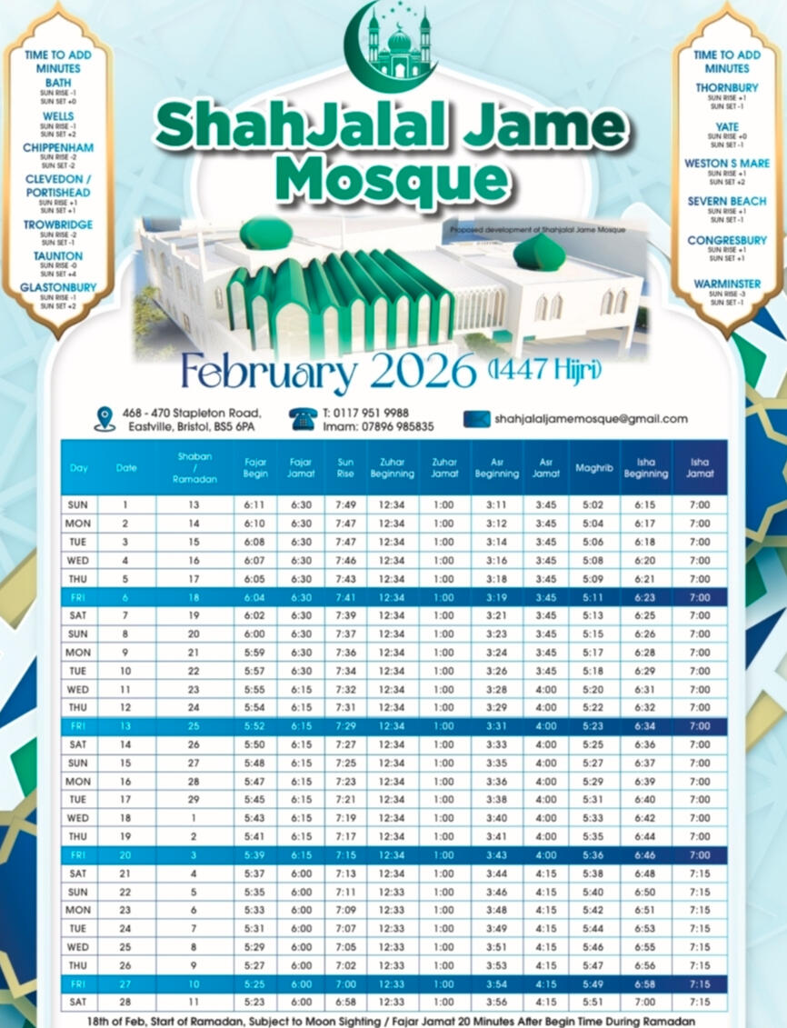 Shahjalal Masjid facilities for Brothers &amp; Sisters