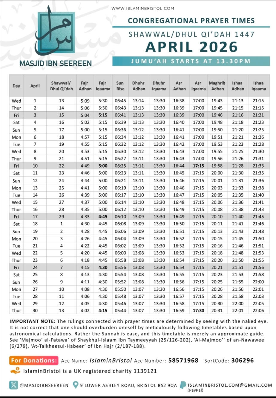 Masjid Ibn Seereen facilities for Brothers &amp; Sisters