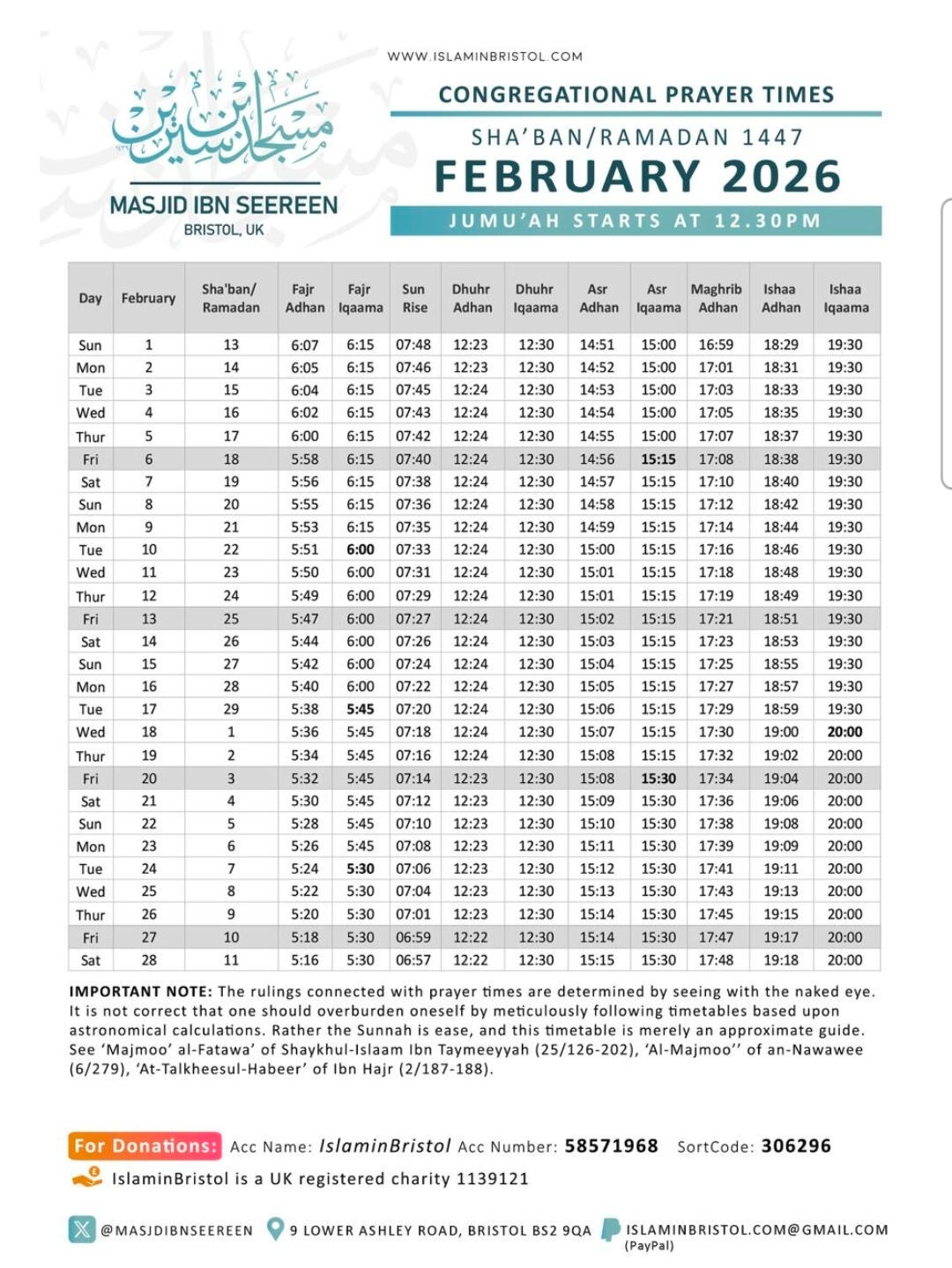 Masjid Ibn Seereen facilities for Brothers &amp; Sisters