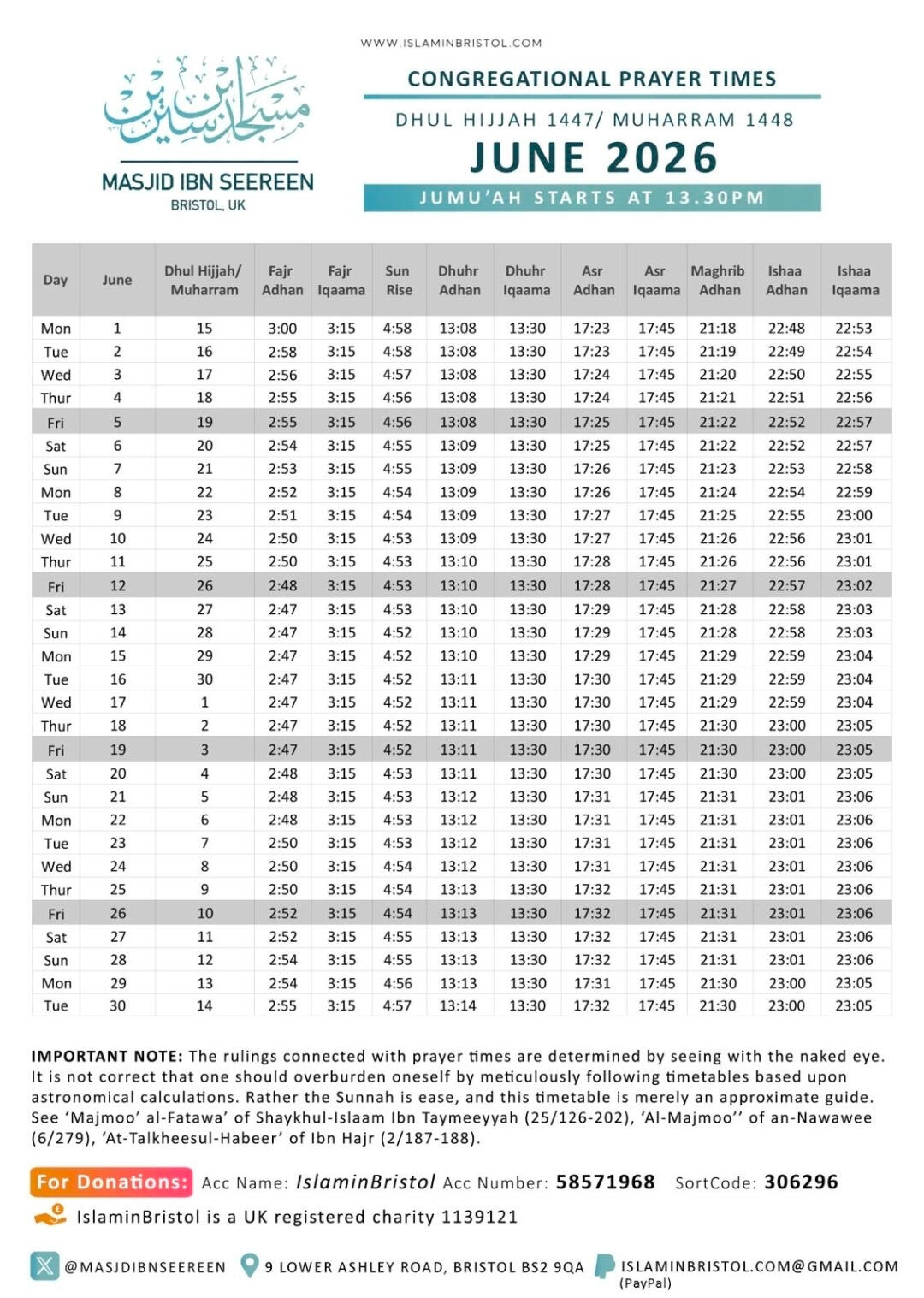 Masjid Ibn Seereen facilities for Brothers &amp; Sisters